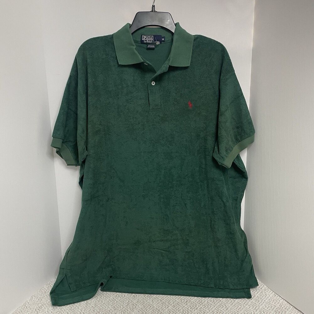 Vintage Polo By Ralph Lauren Mens M Green Terry Cloth Polo Shirt